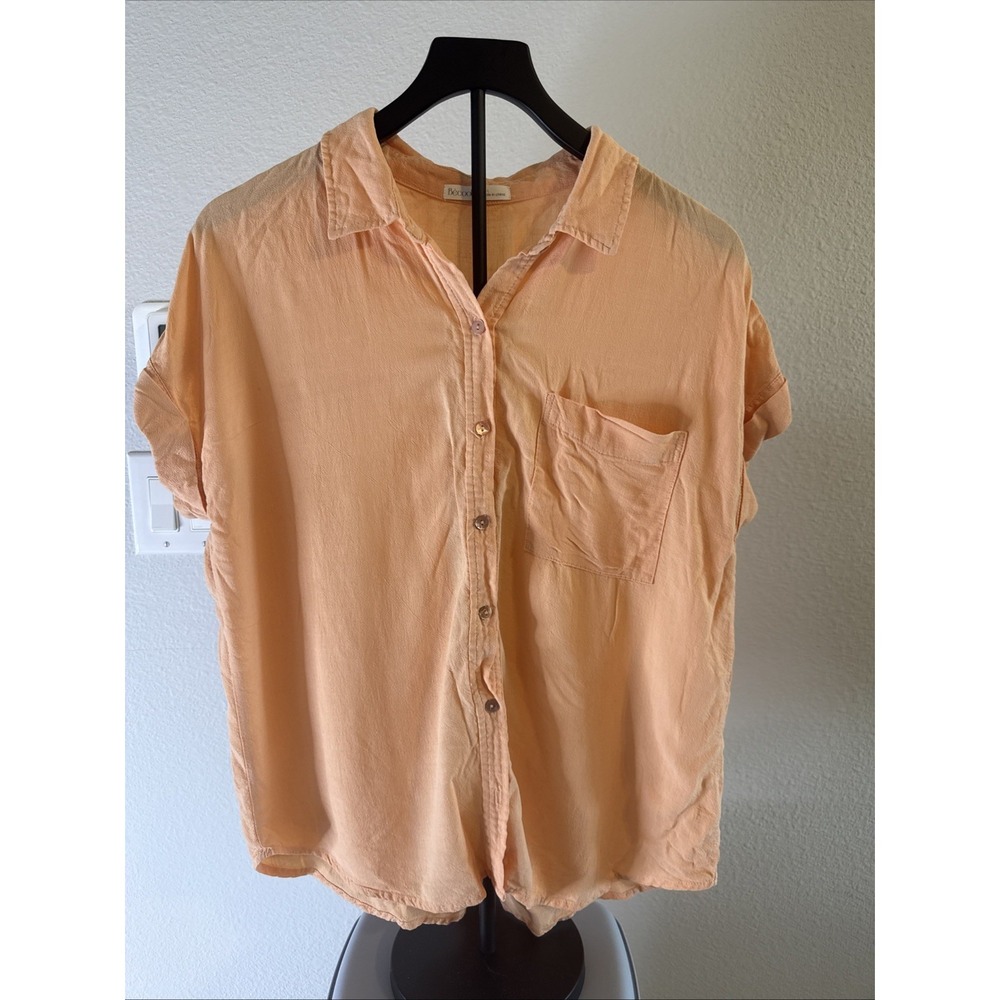 BeCool Women's‎ S Button Down Lightweight Top Cap Sleeveless Orange Size Large